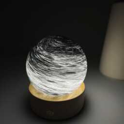Custom Black White Galaxy Glass Lamp, Minimalist Monochrome Bedside Unique Swirl Planet Night Light, Cozy Birthday Gift - thumbnail 2