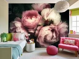 Pink Roses Wall Mural Dark Floral Peel & Stick Wallpaper - thumbnail 1