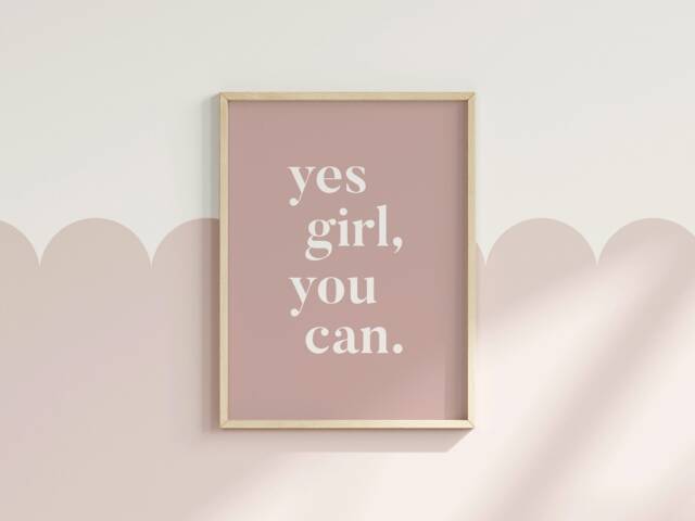 Yes You Can Pink Rainbow Nursery Print Scandi Girls Room Decor - image 1