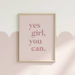 Yes You Can Pink Rainbow Nursery Print Scandi Girls Room Decor - thumbnail 2