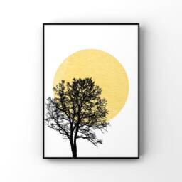 Set Of 3 Yellow Sun & Bird Prints, Living Room Posters, Neutral Beige Decor, Minimalist Birds Framed Wall Art - thumbnail 3