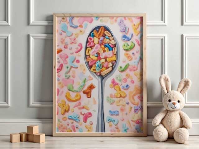 Lucky Charms Cereal Print - Kids Wall Art, Fun Food Poster, Colorful Kitchen Decor, Playroom Spoon Picture For Nursery - image 1