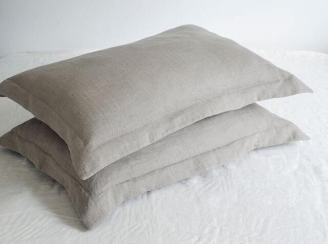 Two Oxford Style Pillowcases Of 100% Pure Very Soft Linen in Handmade, Pillowcase With Flanges - image 1
