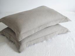 Two Oxford Style Pillowcases Of 100% Pure Very Soft Linen in Handmade, Pillowcase With Flanges - thumbnail 1