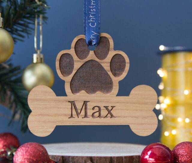 Personalised Wooden Dog Paw Christmas Decoration Hanging Bauble Memorial Gift Pet Cat Tree - image 1