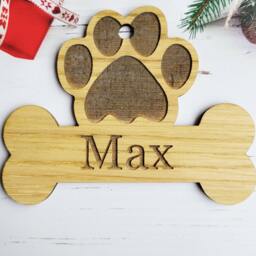 Personalised Wooden Dog Paw Christmas Decoration Hanging Bauble Memorial Gift Pet Cat Tree - thumbnail 2