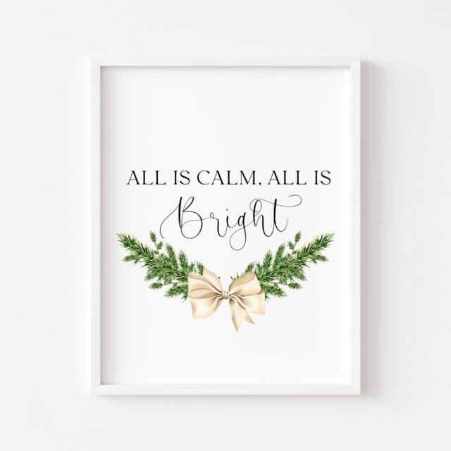 Christmas Print Beige Bow Watercolour Print Holiday Wall Art - Unframed - image 1