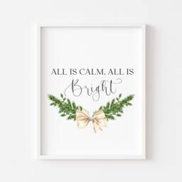 Christmas Print Beige Bow Watercolour Print Holiday Wall Art - Unframed - thumbnail 1