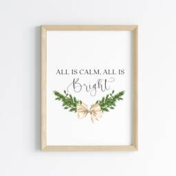 Christmas Print Beige Bow Watercolour Print Holiday Wall Art - Unframed - thumbnail 2