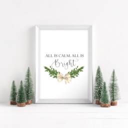 Christmas Print Beige Bow Watercolour Print Holiday Wall Art - Unframed - thumbnail 3