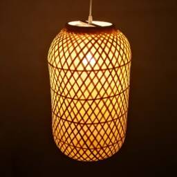 Bamboo Pendant Lamp Red/Yellow Cloth Shade, Diy Hanging Light - thumbnail 2