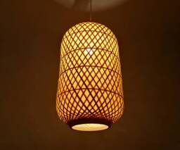 Bamboo Pendant Lamp Red/Yellow Cloth Shade, Diy Hanging Light