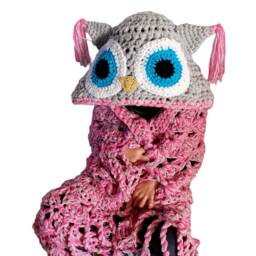 Crocheted Pink Owl Hooded Blanket - Snuggle Sack, Custom Colors Available - thumbnail 2