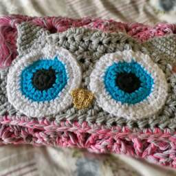 Crocheted Pink Owl Hooded Blanket - Snuggle Sack, Custom Colors Available - thumbnail 4