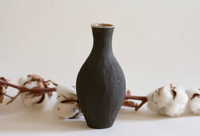 Handmade Black Ceramic Bud Vase - Small Vase Single Flower Japanese Style Pottery - image 1