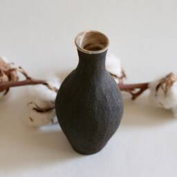 Handmade Black Ceramic Bud Vase - Small Vase Single Flower Japanese Style Pottery - thumbnail 2