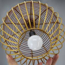Handwoven Rattan Pendant Light, Golden Steel Frame, Boho Lighting - thumbnail 3
