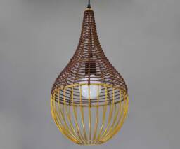 Handwoven Rattan Pendant Light, Golden Steel Frame, Boho Lighting