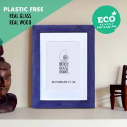 A5 Picture Frame - Blue Handmade Free Standing Modern Rustic Vintage Antique Photo Wooden Frames With Mount Option - thumbnail 2