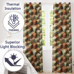 3D Stone Cube Texture Neutral Earth Tone Blocks Seamless Pattern Readymade Eyelet Ring Top Thermal 100% Blackout Curtains - thumbnail 3