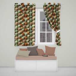 3D Stone Cube Texture Neutral Earth Tone Blocks Seamless Pattern Readymade Eyelet Ring Top Thermal 100% Blackout Curtains - thumbnail 1