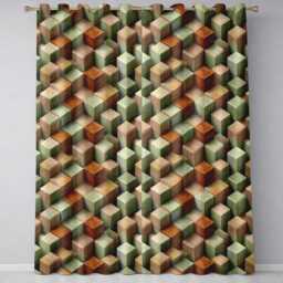 3D Stone Cube Texture Neutral Earth Tone Blocks Seamless Pattern Readymade Eyelet Ring Top Thermal 100% Blackout Curtains - thumbnail 2