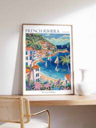 French Riviera Travel Poster Coastal Beach Art Print - thumbnail 1