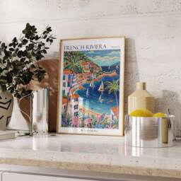 French Riviera Travel Poster Coastal Beach Art Print - thumbnail 3
