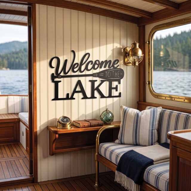 Personalized Lake Cabin Welcome Sign, Canoe Paddle Wall Decor, Rustic House Art - image 1