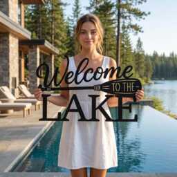 Personalized Lake Cabin Welcome Sign, Canoe Paddle Wall Decor, Rustic House Art - thumbnail 3