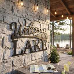 Personalized Lake Cabin Welcome Sign, Canoe Paddle Wall Decor, Rustic House Art - thumbnail 2