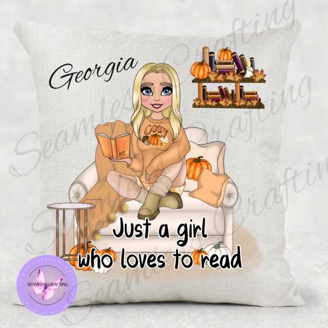 Personalised Autumn Reading Pillow Custom Character & Name, Linen Cushion - image 1