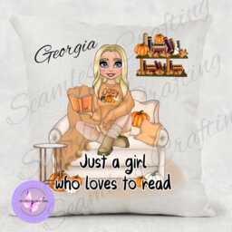 Personalised Autumn Reading Pillow Custom Character & Name, Linen Cushion - thumbnail 1
