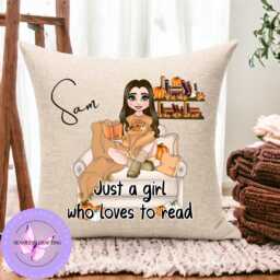 Personalised Autumn Reading Pillow Custom Character & Name, Linen Cushion - thumbnail 2