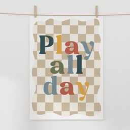Colourful Play All Day Print, Checkered Pattern Boys Prints, Kids Retro Bedroom Playroom, Scandi Nursery Decor - thumbnail 3