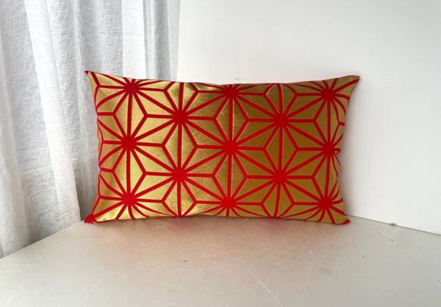 Red & Golden Brocade Pillow Cover, Geometric Case, Japanese Obi Brocade, Sofa Bedding Kimono Throw Case - image 1