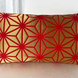Red & Golden Brocade Pillow Cover, Geometric Case, Japanese Obi Brocade, Sofa Bedding Kimono Throw Case - thumbnail 2