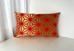 Red & Golden Brocade Pillow Cover, Geometric Case, Japanese Obi Brocade, Sofa Bedding Kimono Throw Case - thumbnail 1