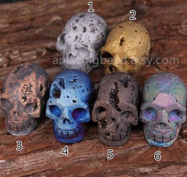 1Pcs Sale, More Color Choice, Carving Skull Head Titanium Druzy Aagte Skull, Raw Drusy Geode Sculpture Skull, Large Craft Jewelry Findings - image 1