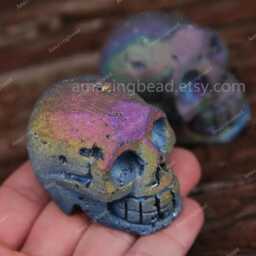 1Pcs Sale, More Color Choice, Carving Skull Head Titanium Druzy Aagte Skull, Raw Drusy Geode Sculpture Skull, Large Craft Jewelry Findings - thumbnail 4