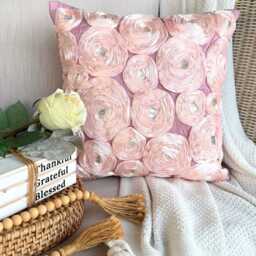 "Art Silk Pink Ribbon Embroidered Rose Decorative Pillow Sham, 24""x24""/26""x26" - thumbnail 1