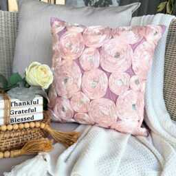 "Art Silk Pink Ribbon Embroidered Rose Decorative Pillow Sham, 24""x24""/26""x26" - thumbnail 3