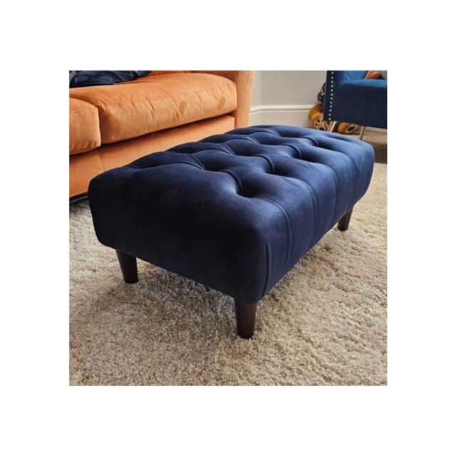 Chesterfield Plush Velvet Footstool - Black Wooden Legs, Elegant Ottoman - image 1