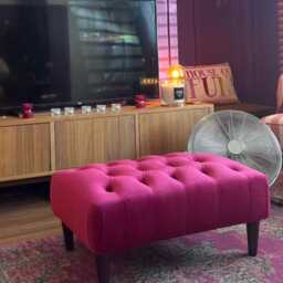 Chesterfield Plush Velvet Footstool - Black Wooden Legs, Elegant Ottoman - thumbnail 2