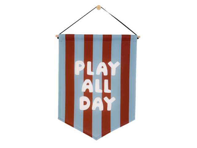 Play All Day Banner - Blue & Brown - Kids Wall Decor Nursery Or Playroom Hanging - image 1
