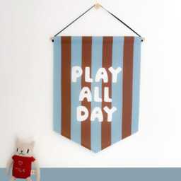 Play All Day Banner - Blue & Brown - Kids Wall Decor Nursery Or Playroom Hanging - thumbnail 2