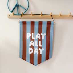 Play All Day Banner - Blue & Brown - Kids Wall Decor Nursery Or Playroom Hanging - thumbnail 3