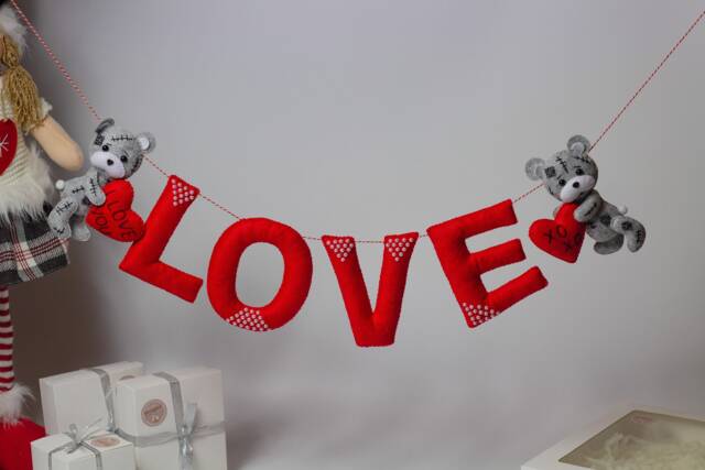 Valentines Day Decor, Valentine's Garland, Love Banner, Wedding Decoration, Bunting Wall Hanging Wedding Banner - image 1