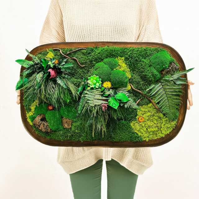 Moss Wall Art, Preserved Greenery, Solid Oak Frame, Botanical Painting - image 1
