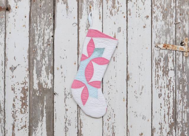 Vintage Quilt Christmas Stocking Hand-Quilted Flower Petal Design - image 1
